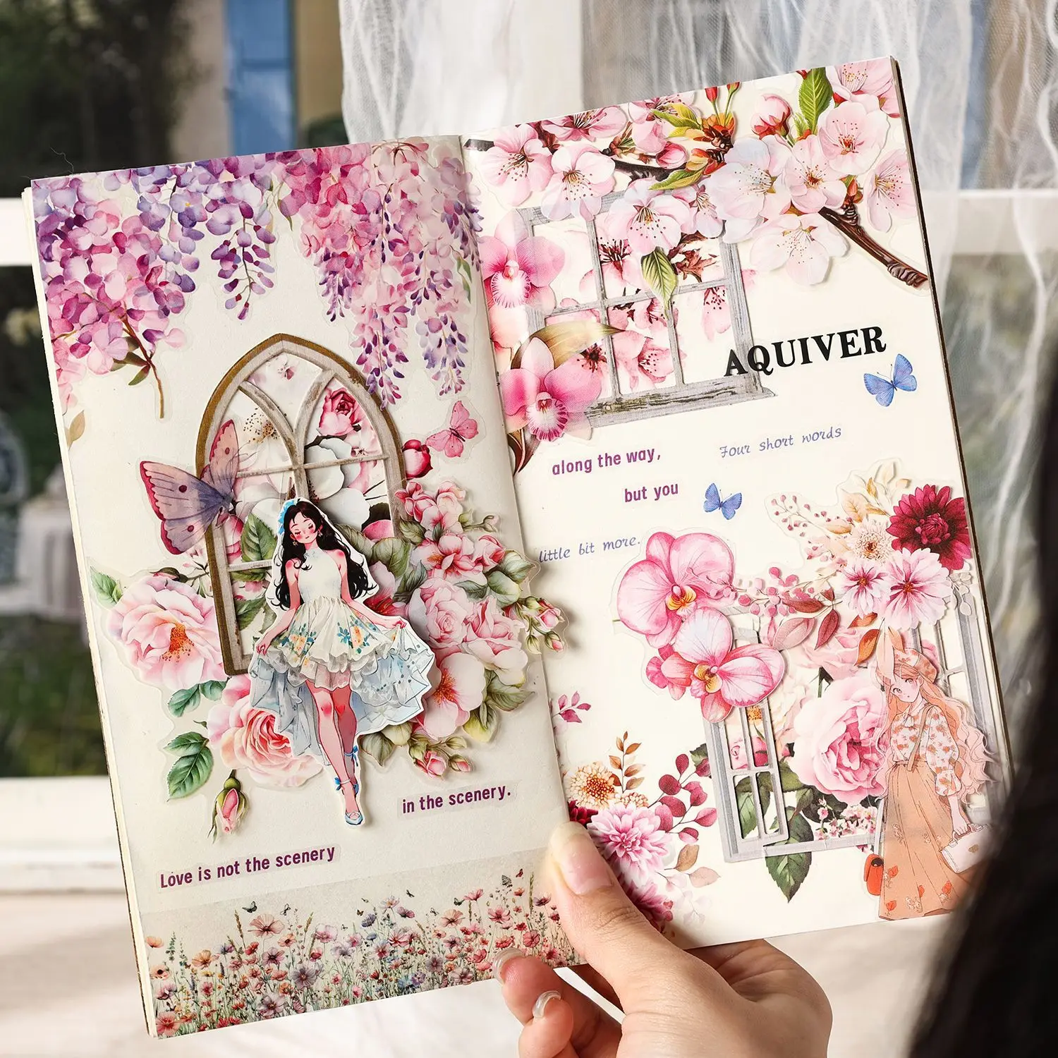 Romantic Pink Floral Decal Set - 20 Elegant Stickers for Journaling & Scrapbooking