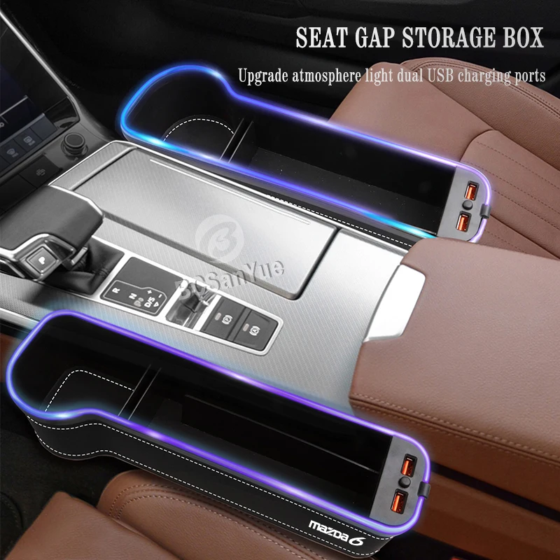 LED Car Seat Gap Storage Box For Mazda 6 Logo USB Charging Function Car  Seat Gap Filler Organizer Auto Storage Box Accessories