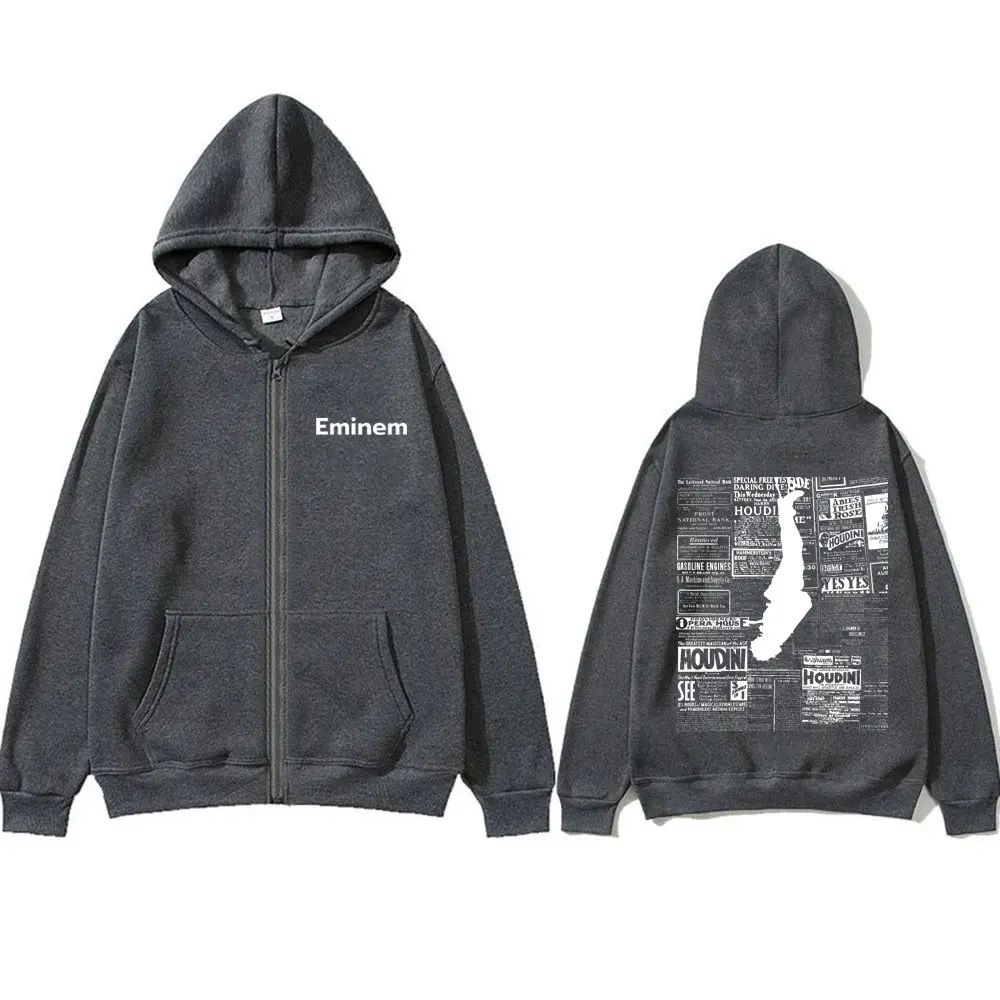 Rapper Eminem The Death of Slim Shady Houdini Zipper Hoodie Male Casual Oversize Zip Up Jacket Men Women Hip Hop Fashion Hoodies