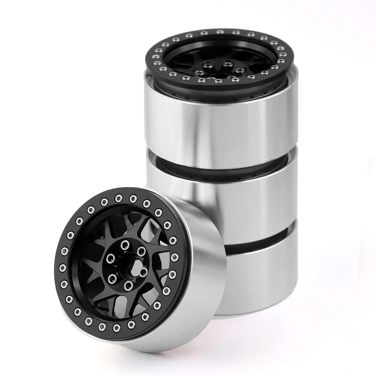 

TBSCRC 4PCS 2.2" RC Aluminum Beadlock Wheels w/Hubs for 1/10 RC Axial Wraith RR10 YETI SCX10 D90 TRX4 CC01