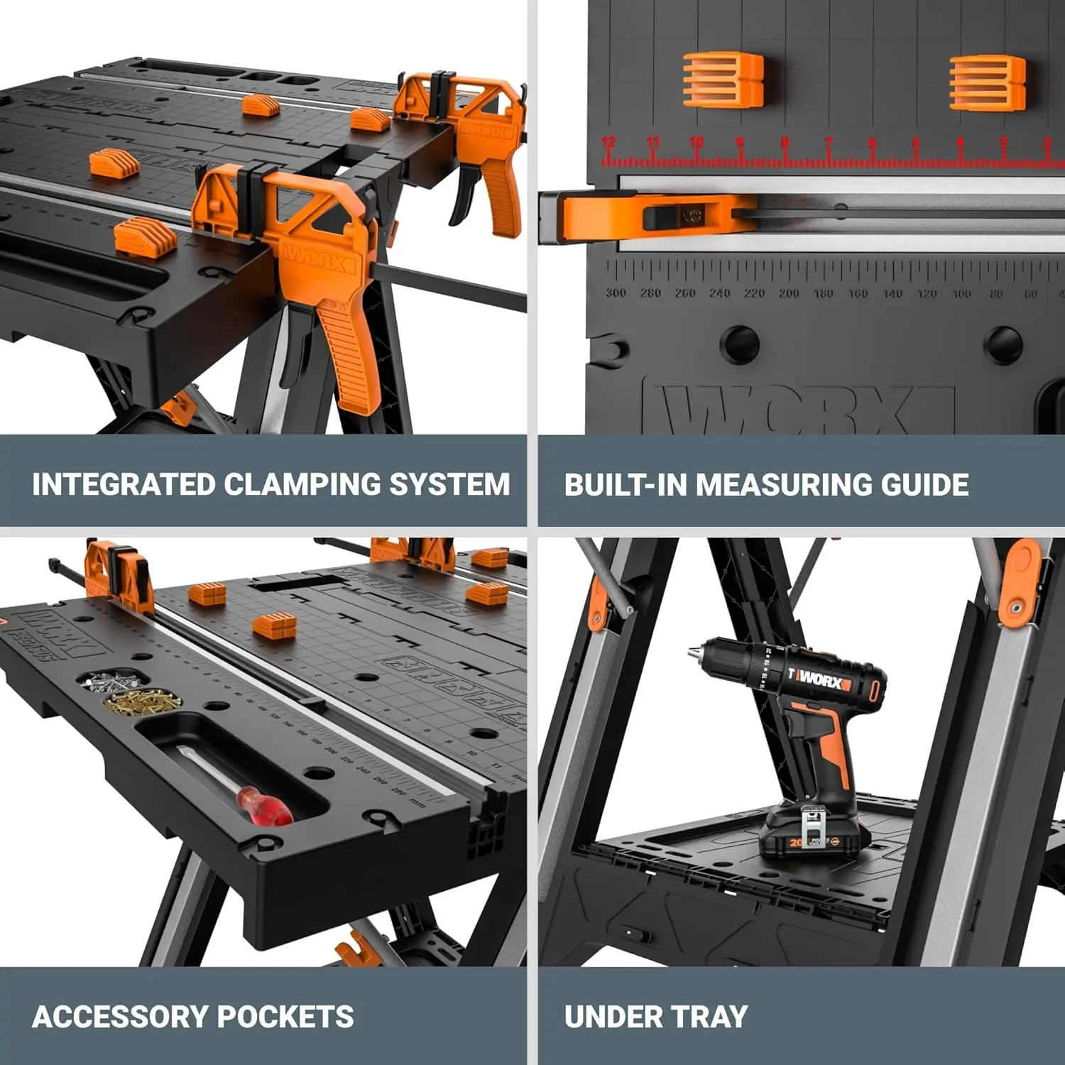 Woodworking Portable Workbench Worx Pegasus 2-in-1 Folding Work Table & Sawhorse 31" W x 25" D x 32" H Lightweight