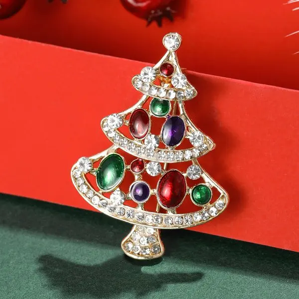 Rinhoo Fashion Zircon Christmas Tree Green Tree Brooch Pins Christmas New Year Gift Jewelry Gift – Detail 7