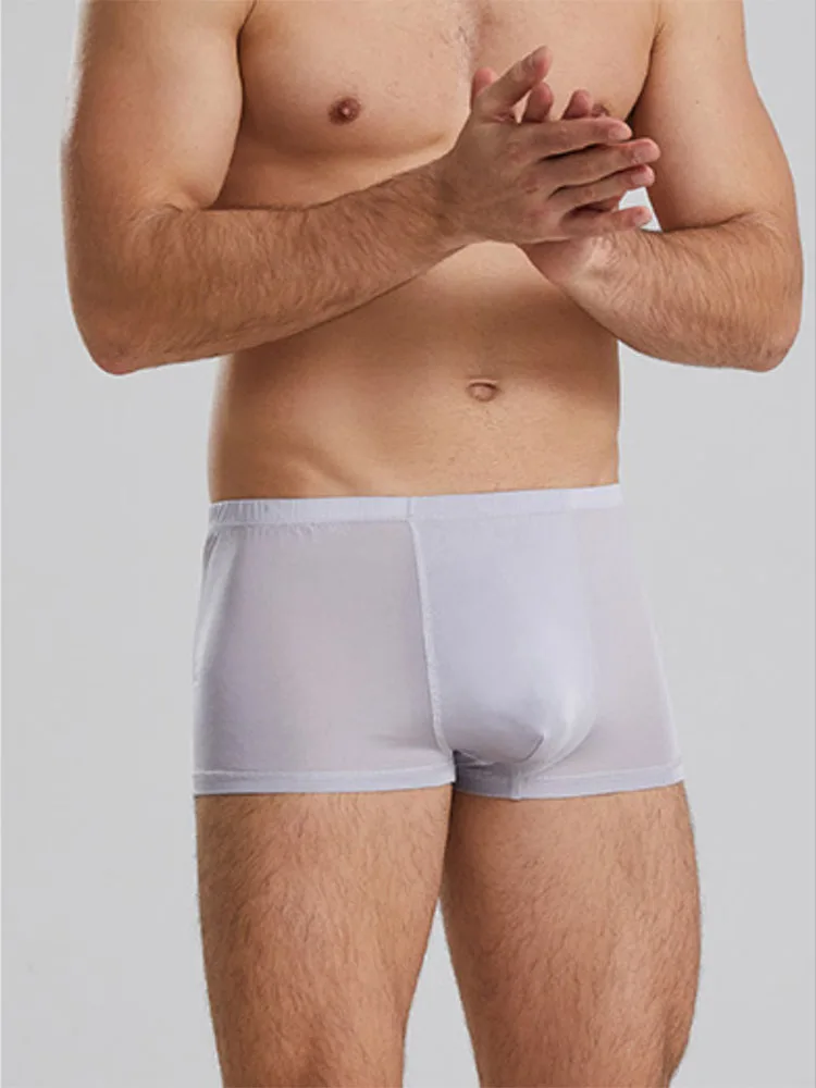 New arrival men knitted silk mid-waist boxers,natural silk unopened crotch U convex high-end underwear men 4