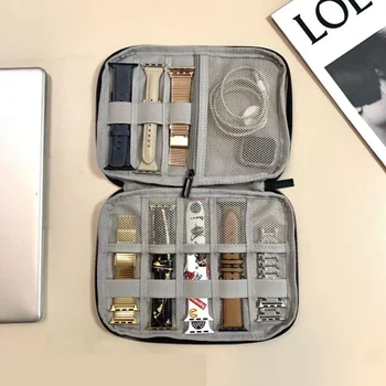 Mallette de rangement de montre de grande capacité, couleur unie, sac de rangement polyvalent pour bijoux et montres, accessoires d'emballage de voyage 1