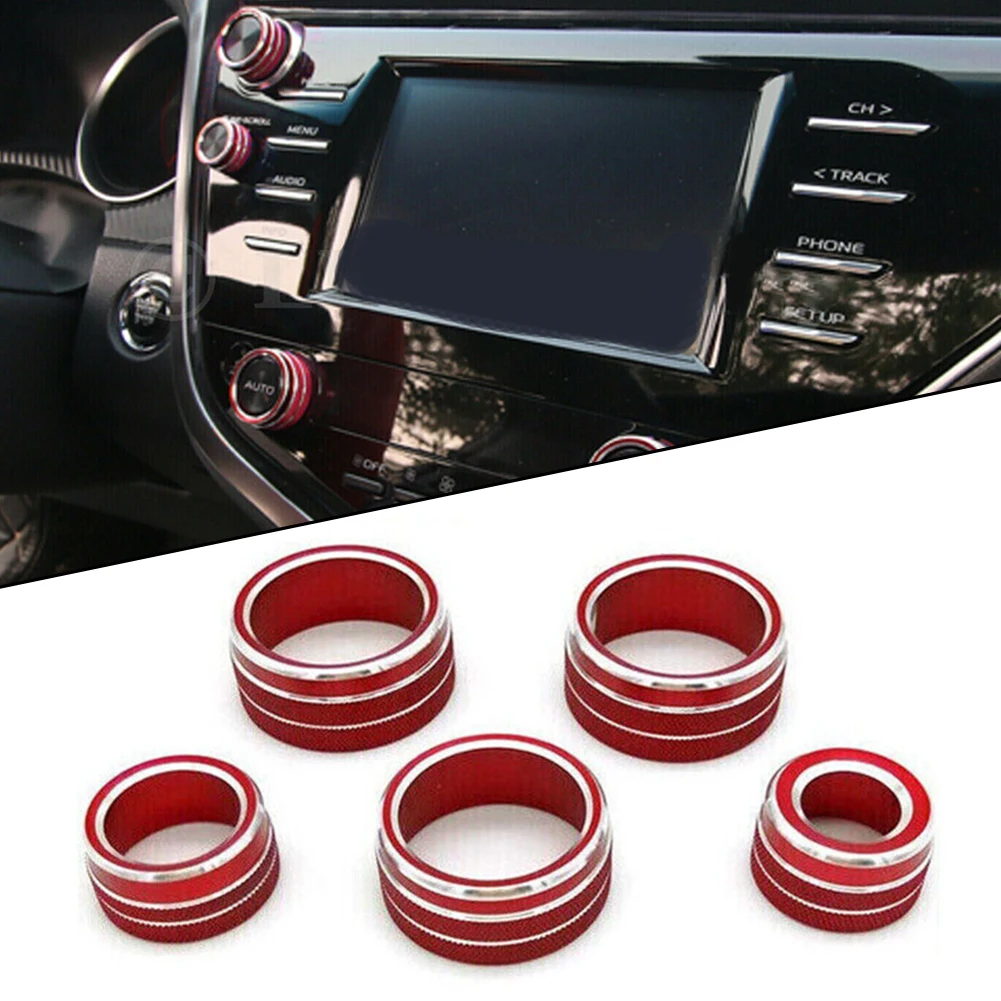 5pcs Aluminum Car AC Volume Audio Tune Knob Ring Cover Trim For Toyota For Camry 2018-2023 Interior Accessories Knob Covers