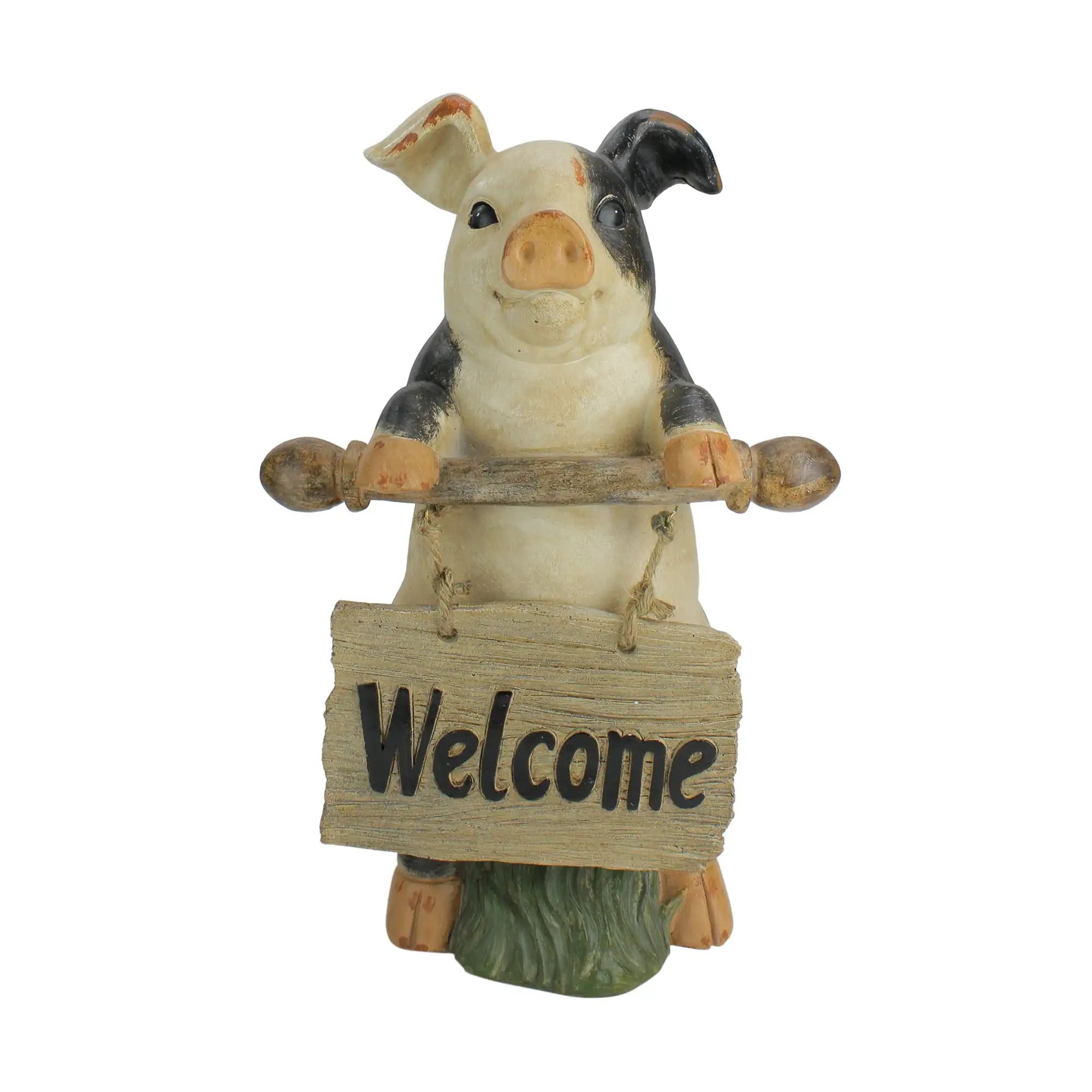 

17" Outdoor Garden Statue Standing Pig with Welcome Sign Animal Sculpture Ornament Outdoor Decoration for Patio Yard Lawn