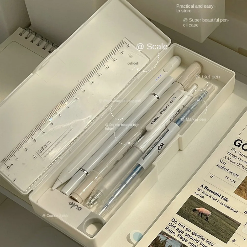 플라스틱 연필 가방 데스크탑 보관함, 문구 용기 펜 케이스, 단색 연필 상자, 학생 연필 가방, 펜 파우치