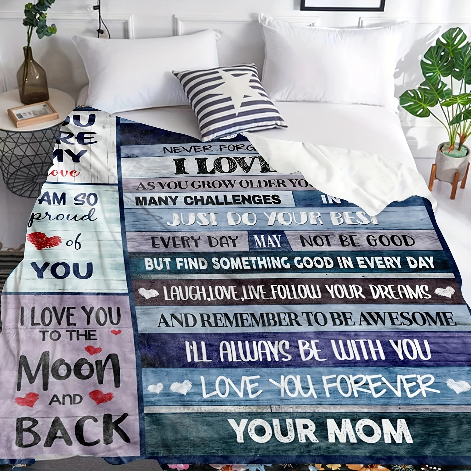 1pc Letter Flannel Blanket, To My Son From Mom Throw Blanket, Warm Cozy Soft Blanket For Couch Bed Sofa Office Camping 3