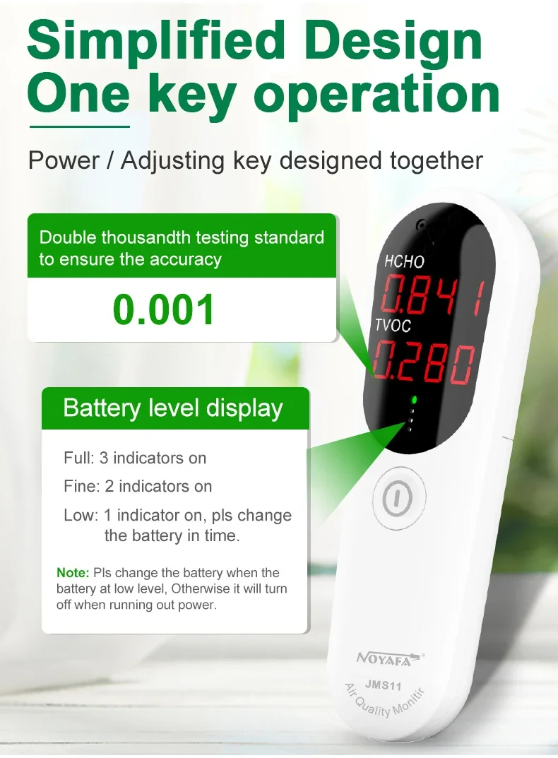 NOYAFA JMS11 Digital Air Quality Monitor Formaldehyde TVOC Meter Portable Sensor