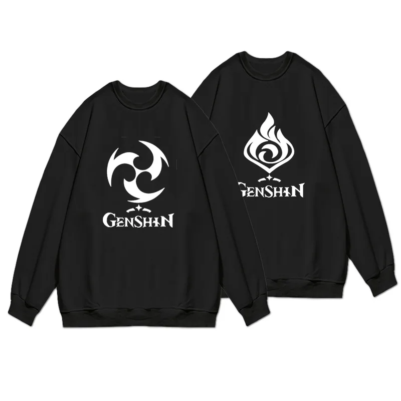 

Осенний Черный пуловер в стиле игры Genshin с героями аниме и комиксов, модная повседневная толстовка в стиле преппи с круглым вырезом в стиле Харадзюку для мужчин и женщин