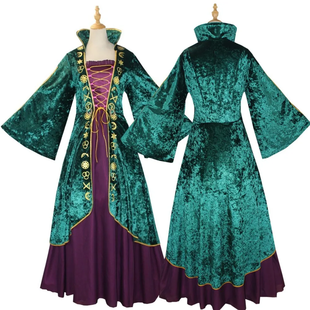 

Movie Hocus Pocus Winifred Sanderson Cosplay Costume Witch Medieval Retro Dress Uniform Halloween Party Carnival Outfits