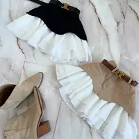 Chic Ruffles Women's Midi Skirt High Waisted Pleated Splice A Line Skirts 2025 Fashion Spring Summer New In Clothing Lady Street