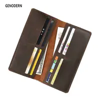 GENODERN Crazy Horse Leather Long Wallets for Men Genuine Leather Men Wallets Vintage Male Purse 1