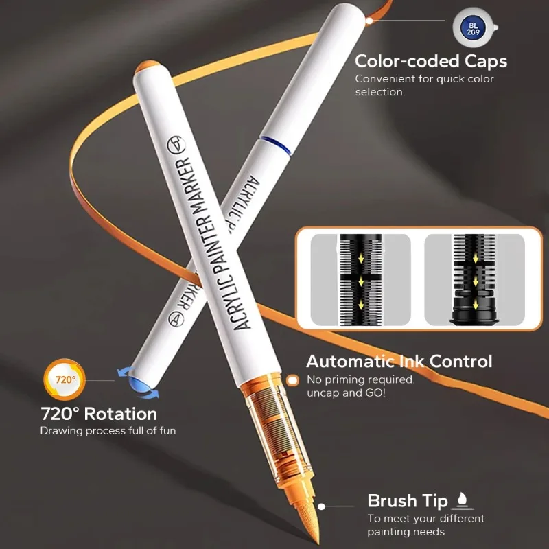 9개/세트 아크릴 브러시 마커 세트 - 그림 그리기 스케치용 잉크 제어 기능이 있는 프로 아트 마커