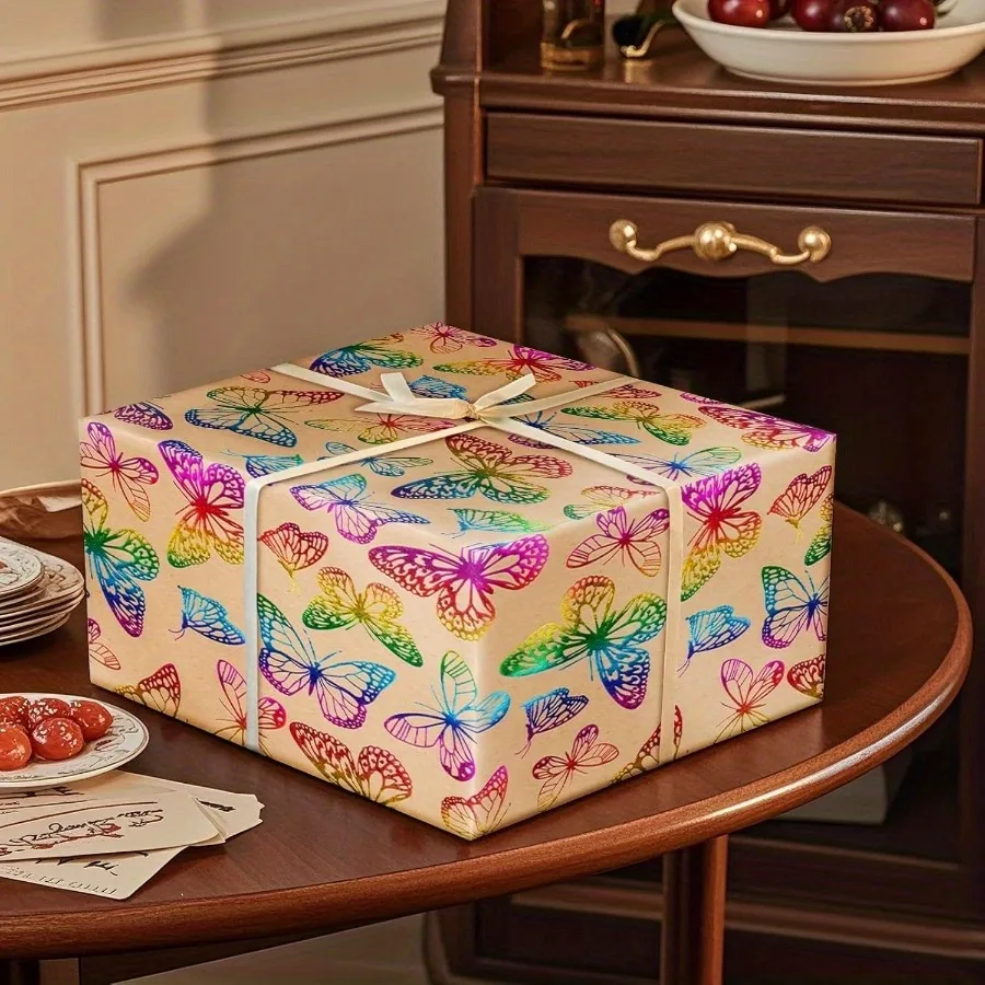 금박 나비 선물 포장지, 레이저 포장지(43x300cm), 생일 및 파티에 적합