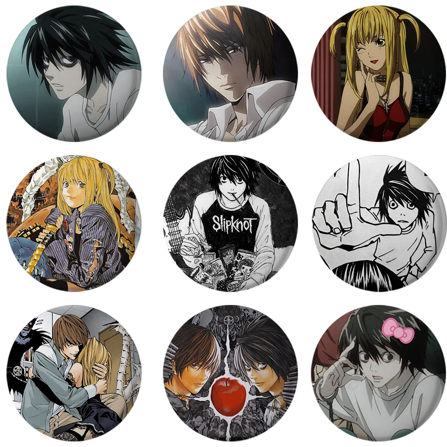

58mm Anime Death Note Enamel Pins Handmade Round Brooch L Killer Yagami Light Cosplay Badge Backpacks Jewelry Gifts