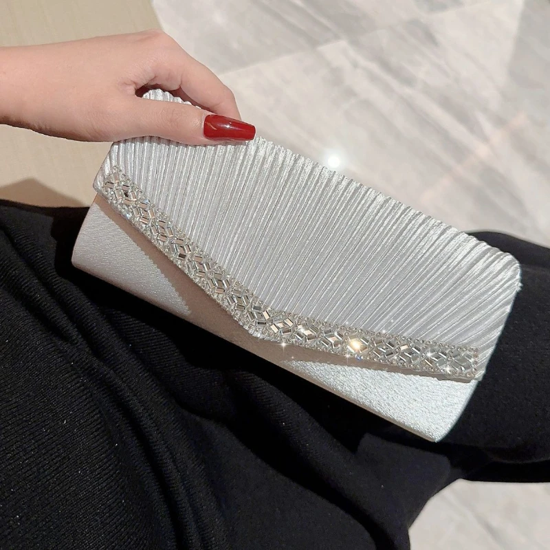Women Evening Clutch Bags Elegant Luxury Female Silver/Black/White Clutch Wedding Purse Party Handbag Ladies Chain Shoulder Bags - 2
