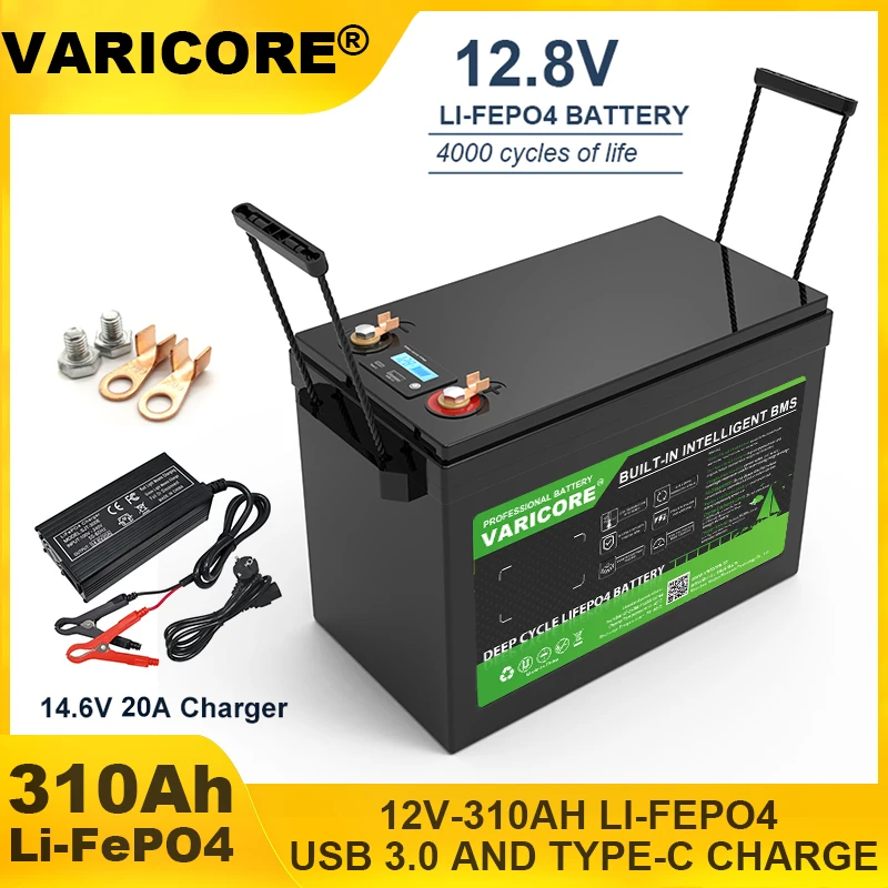 Rechargeable Lithium Batteries 12.8V 340ah 310ah 120AH LiFePO4 Battery 12V Lithium Iron Phosphate Batteries Cycles Touring car 14.6V Charger