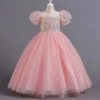 Shiny Toddler Little Big Girls Sequined Puff Sleeves Flower Girl Birthday Party Pageant Formal Evening Dress 2