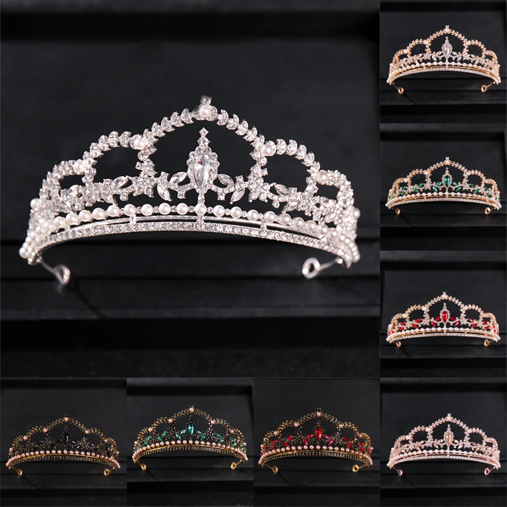 

Женская диадема в стиле барокко, винтажная диадема с кристаллами и жемчугом, свадебные аксессуары для волос, ювелирные изделия