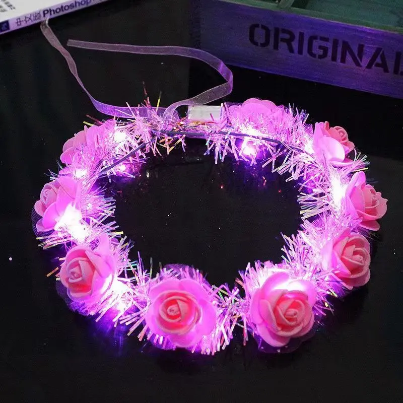 New LED Luminous Gold Wire Headgear Sparkling Glittering Silk Garland Header With Christmas Birthday Decorations