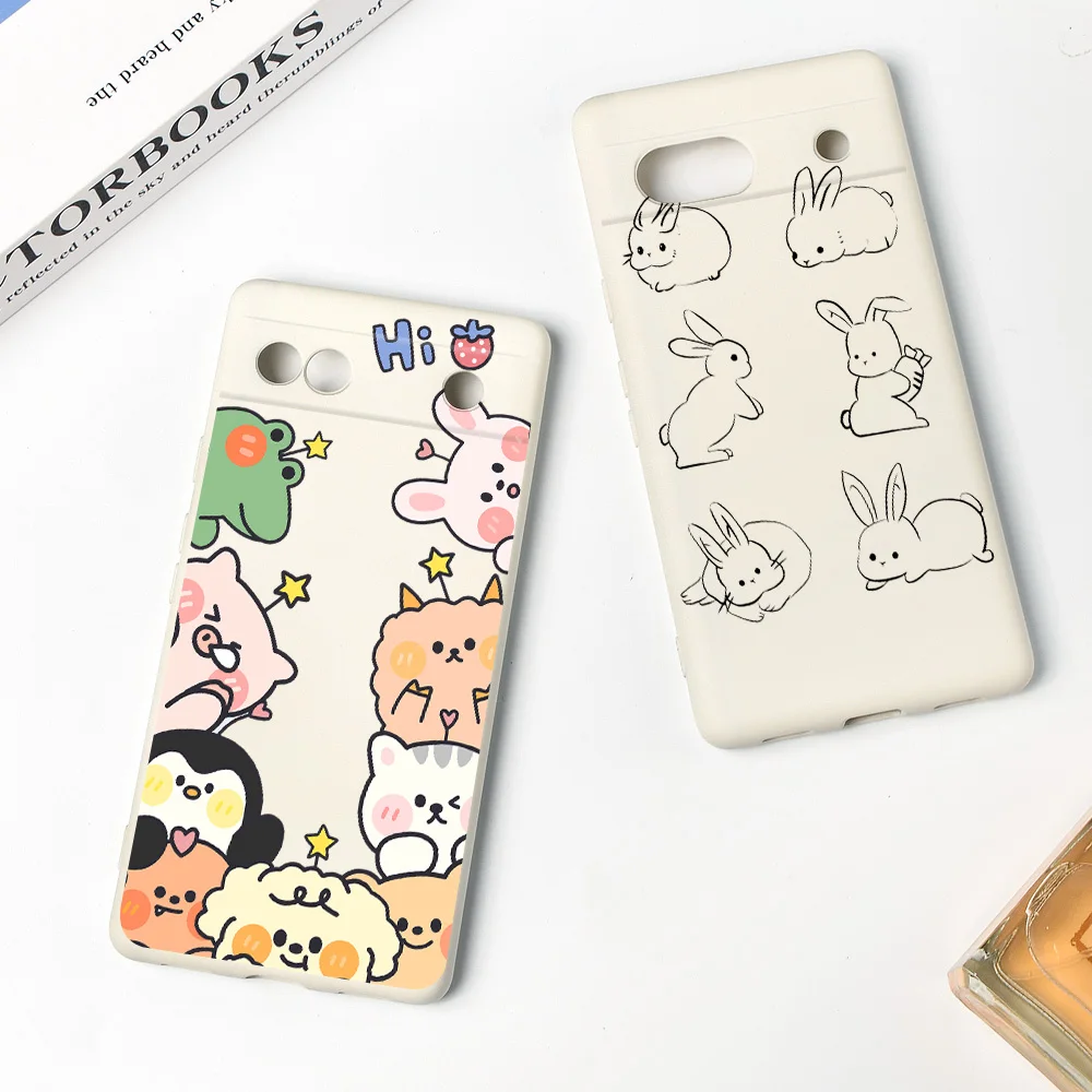 

Cartoon Bear Phone Case for Google Pixel 7a 7Pro 7 Shockproof Soft Liquid Silicone Cover for Pixel 6a 6 6Pro Cute Rabbit Coque