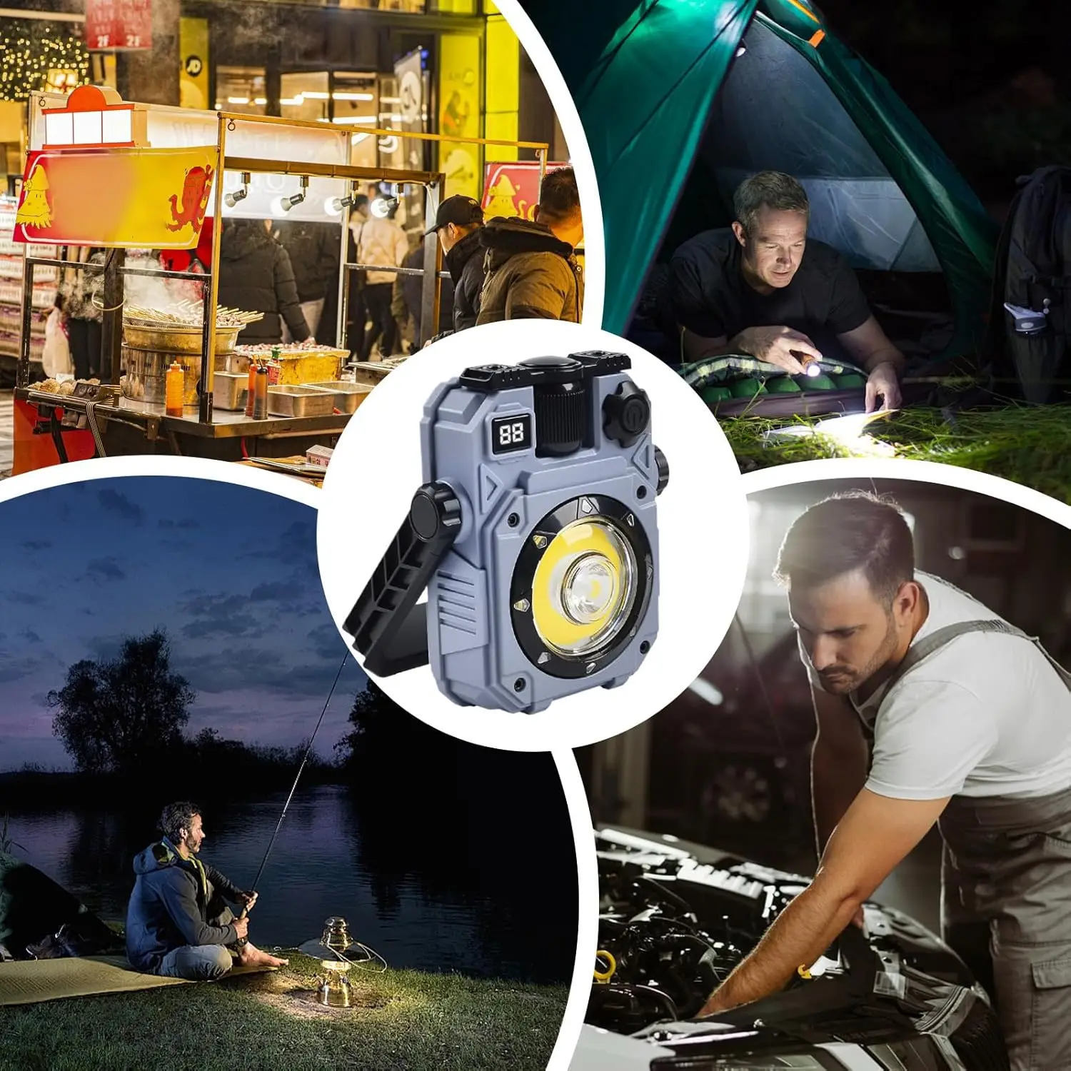 Versatile Magnetic LED Work Light - Solar Rechargeable, Waterproof, 5 Illumination Modes for Outdoor and Emergency Use