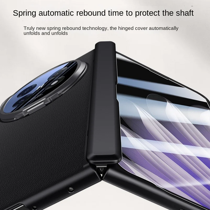 Leather Case with Privacy Screen & Tempered Glass Protector - All-Inclusive Design with Spring-Hinged Camera Holder Cover