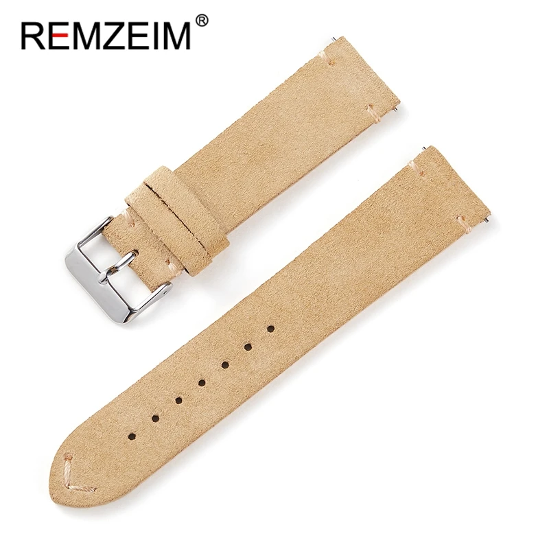 Vintage Handmade Soft Suede Leather Watch Band with Retro Stitching