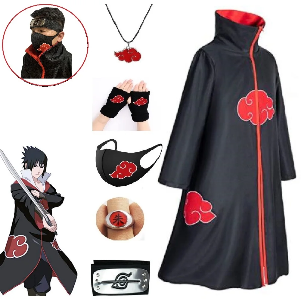 Costume 3Pcs with Headband and Ring Akatsuki Halloween Cloak Cape Itachi  Robe Cosplay Anime Costume with Konoha Bandeau - AliExpress