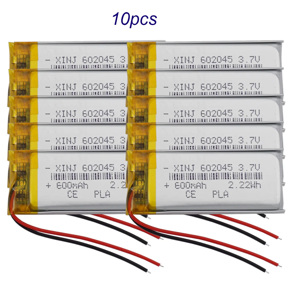 

10PCS 3.7V 600mAh 2.22Wh 602045 Rechargeable Polymer Li-po Battery For DIY GPS MP4 Bluetooth Speaker Camera Lighting Game Player