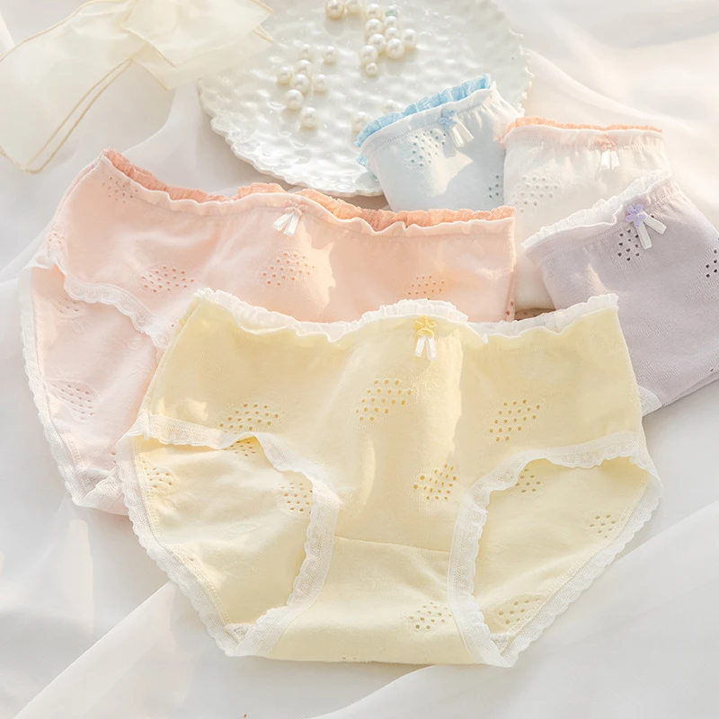 

Baby Cotton Breathable Antibacterial Pure Cotton Inner Crotch Mid-Waist Solid Color Briefs Underwear Women's Panties Underpants