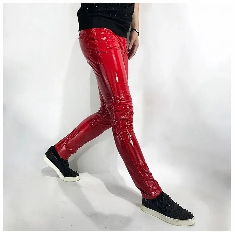 Description Picture 4 of itemFashion Hip Hop Rock Punk Slim Fit Pu Leather Trousers Stage Clothes Can Becustom Men Skinny Leather Motorcycle Pants