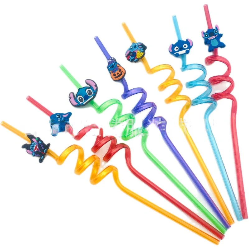 

Lilo & Stitch Kawaii Creative Halloween Party Straw Bar Personality Straw Student Water Cup Decorated Cute Straw Children Gift