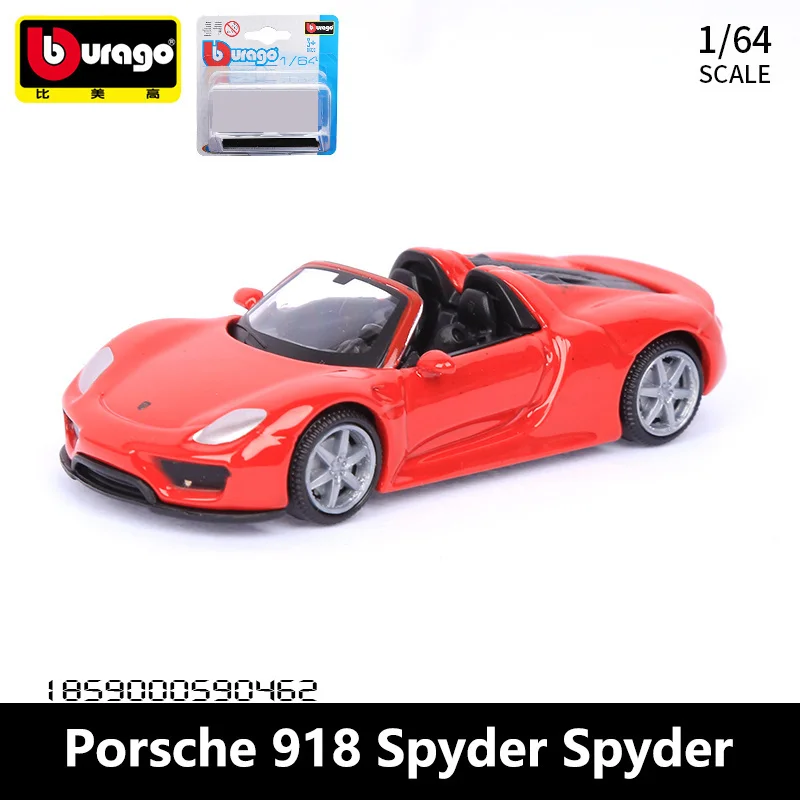 

Модель автомобиля Bburago 1:64 Porsche 918 Spyder из сплава, миниатюрные Литые и детские игрушки, автомобили, игрушечные карманные автомобили, украшение, подарки для детей