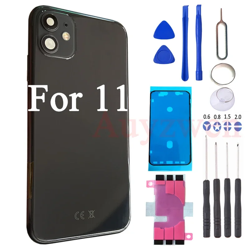 Full Assembled Back Cover For iPhone 11 Housing DIY Battery Door Middle Chassis Frame Rear With Flex Cable Phone Repair Parts 5