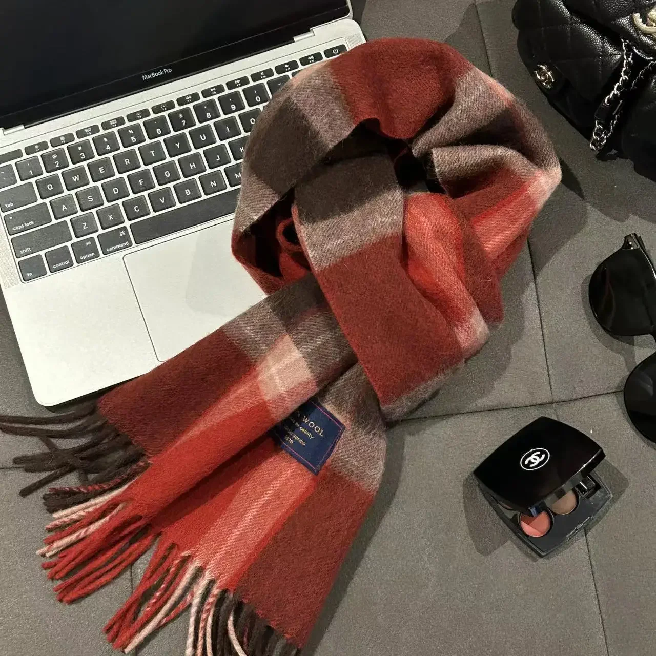 New Year's Red 100% Wool Versatile Plaid Scarf Women's Winter Men's Couple Cashmere Warm Double sided Neck