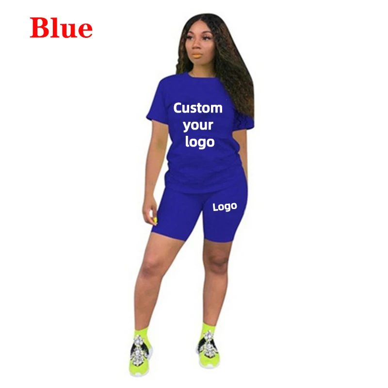Women's Fashion DIY Printed Two Piece Sets Summer T-shirt + Shorts 2 Piece Set Slim Fit Outfit Suits Customize your logo