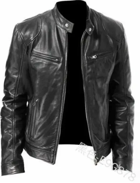 

Men Casual Vintage Slim Zip Faux Leather Jacket Long Sleeve Stand Collar Multi-Pocket Coat Fall Winter Warm Outwear