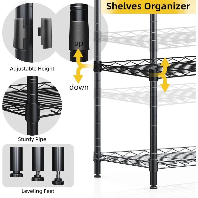 3 Tier Shelves Storage, Wire Shelf Unit, Standing Adjustable Metal Shelves Organizer, Storage Racks for Restaurant Garage Pant 6