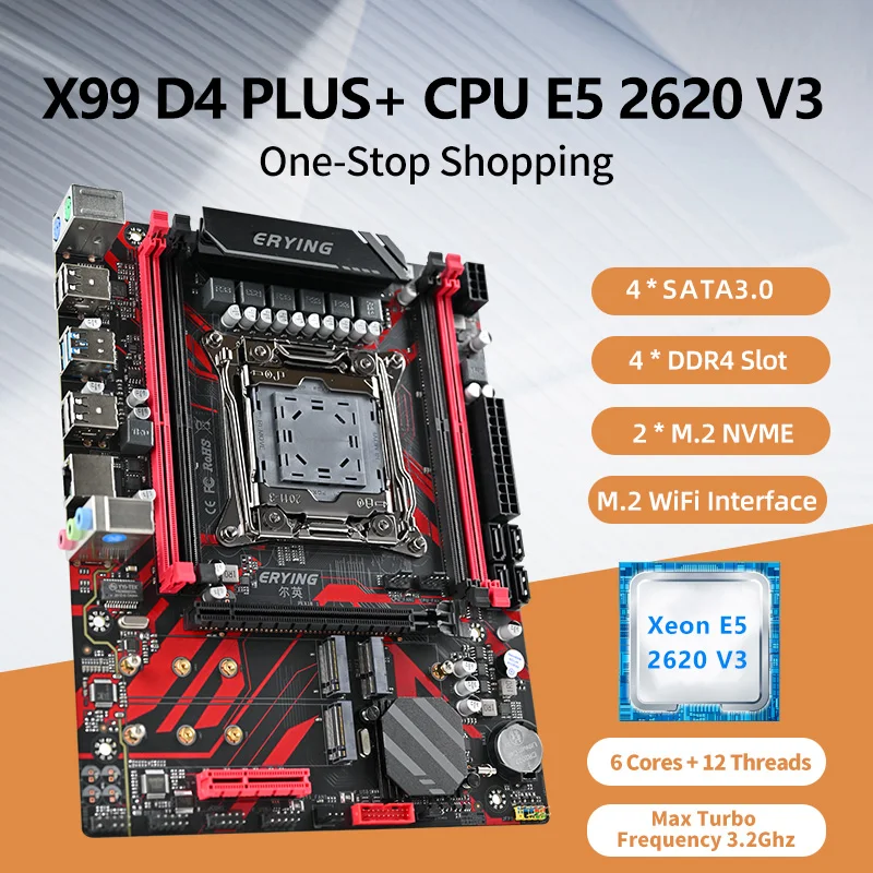 

ERYING X99 D4 PLUS LGA 2011-3 XEON X99 Motherboard with E5 2620 V3 CPU Processor Combo Kit Set NVME