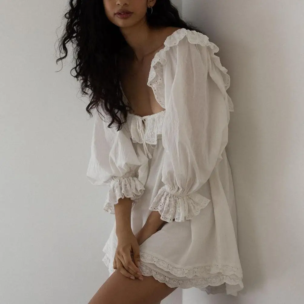 Summer dress women 2024 fashion white lace dresses for women party elegant long sleeve mini dress vintage square neck pink