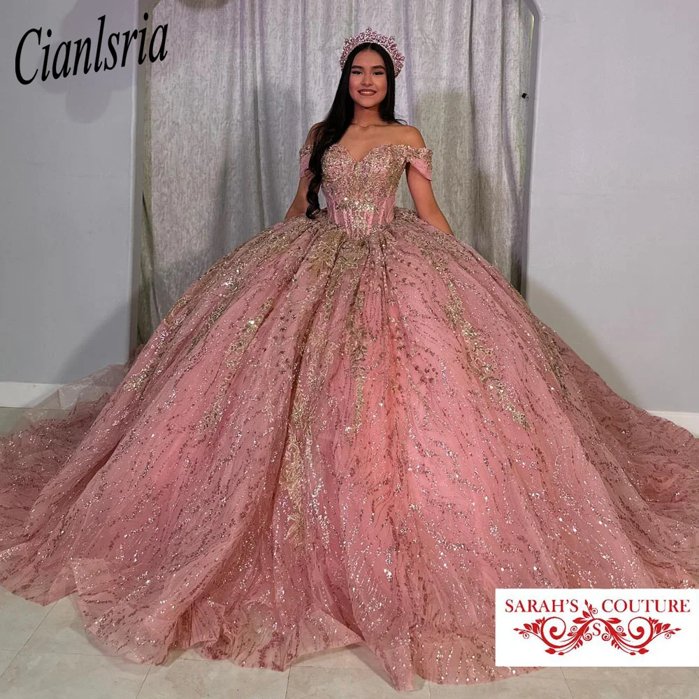 

Elegant Pink Quinceanera Dresses 2024 Vestido De 15 Años Sweet 16 Off Shoulder Lace Applique Beading XV Birthday Prom Party