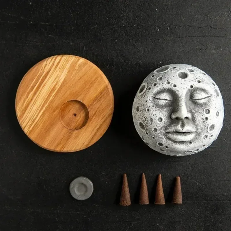 Home Incense Burner Holder Unique Moonscape Resin Handicrafts Moon Face Backflow Incense Base Zen Accessories Room Desk Decor