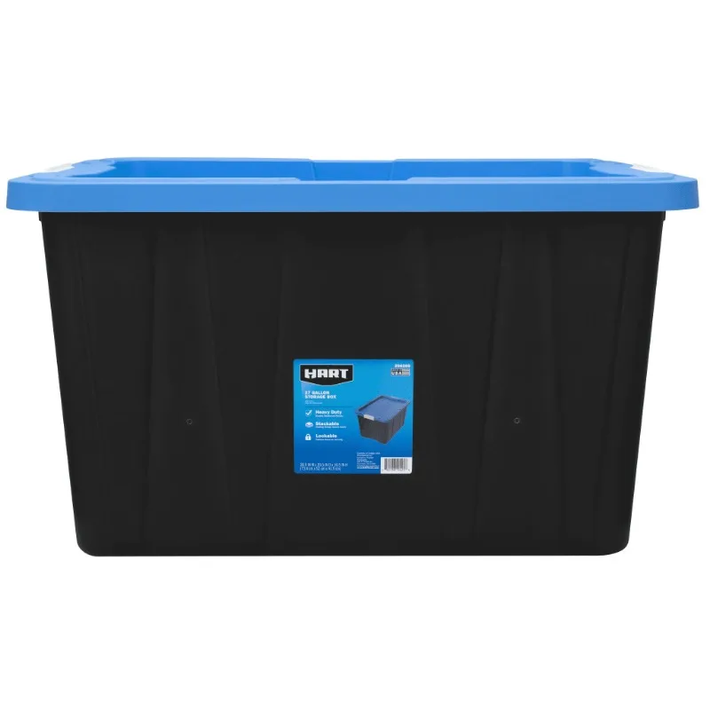 HART 27 Gallon Heavy Duty Latching Plastic Storage Bin Container, Black, Set of 4 6