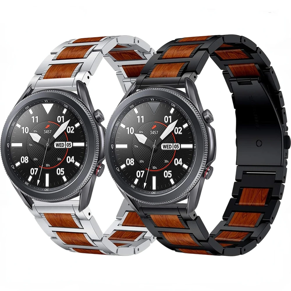 

22mm Wooden Metal Strap for Samsung Galaxy Watch 46mm/Huawei Watch GT2 46mm Belt Replaceable Wristband for Amazfit GTR 47mm Band