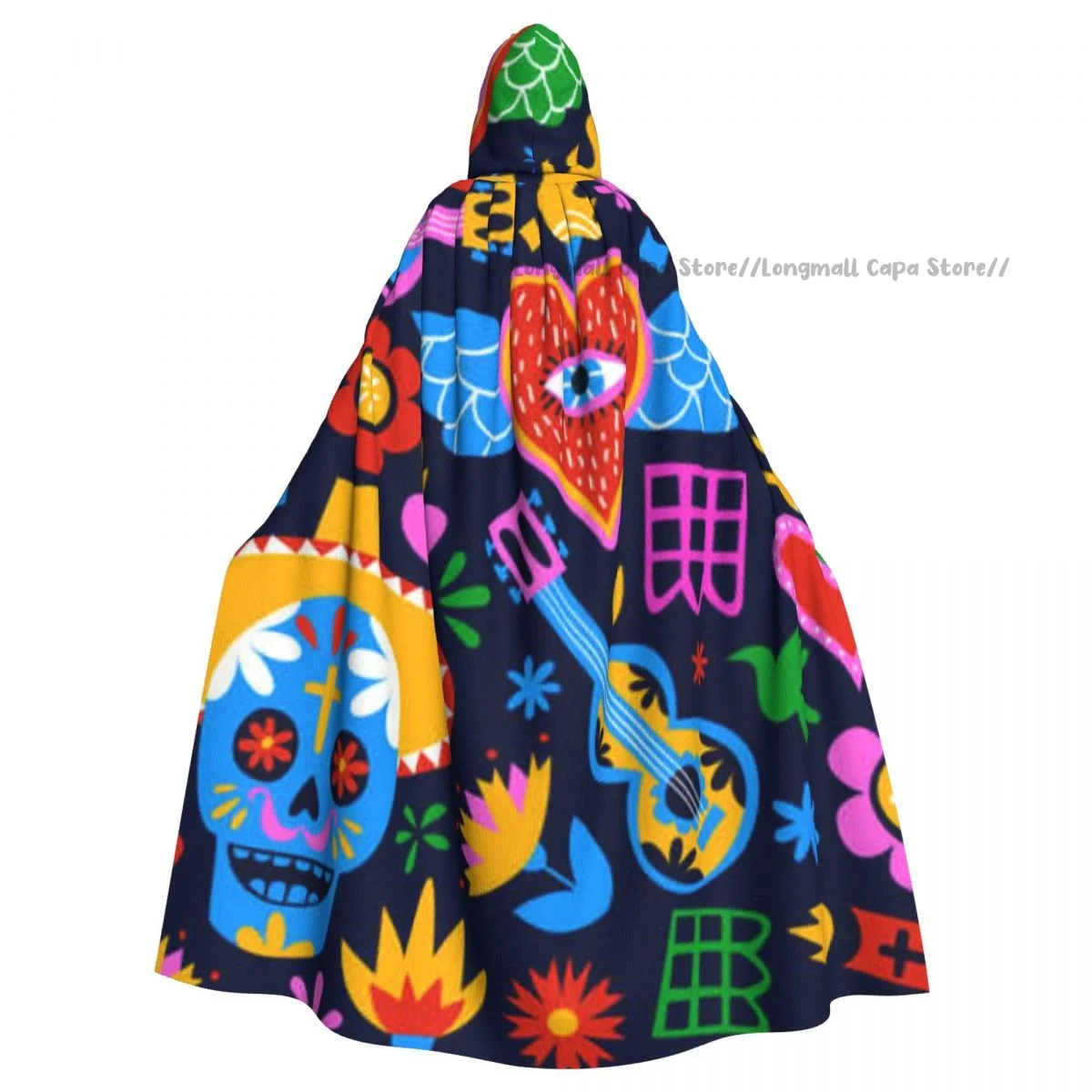 

Traditional Mexico Culture Icons Hooded Cloak Coat Halloween Cosplay Costume Vampire Devil Wizard Cape Gown Party