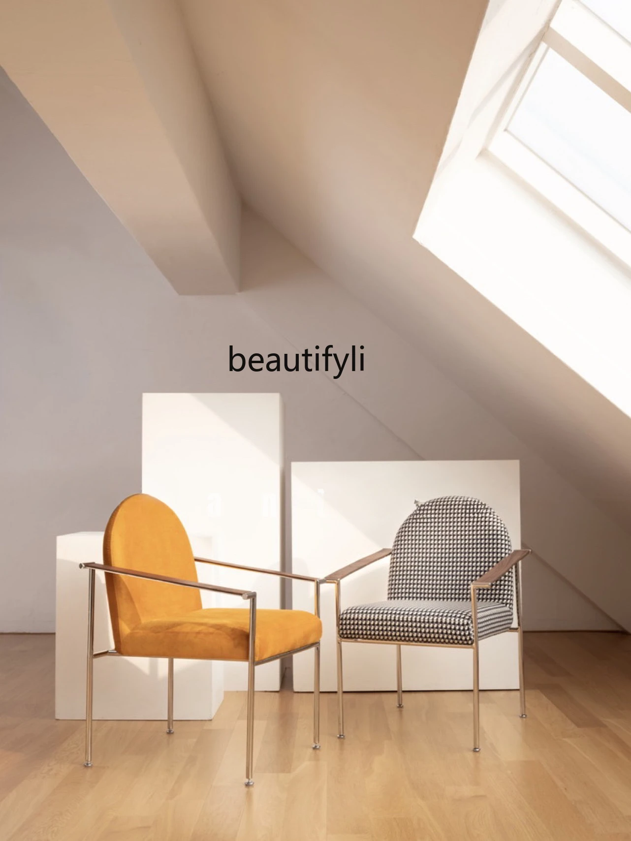 

Modern Minimalist Metal Fabric Household Restaurant Desk Chair Nordic Mid-Ancient Bauhaus Dining Chair Leisure Chair furniture