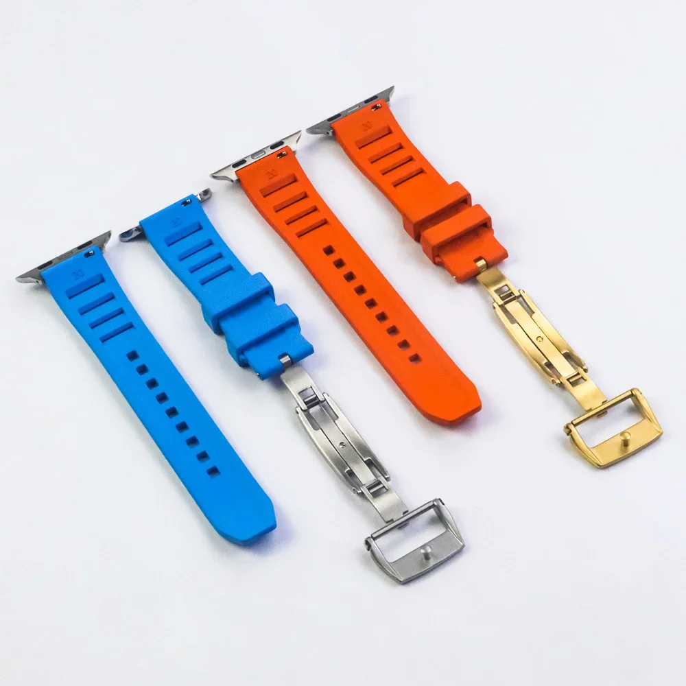 Breatheable Rubber Strap for Apple Watch Ultra 2 9 8 7 6 5 Band 49mm 45mm 44/41mm Watchband Steel Butterfly Buckle Replacement