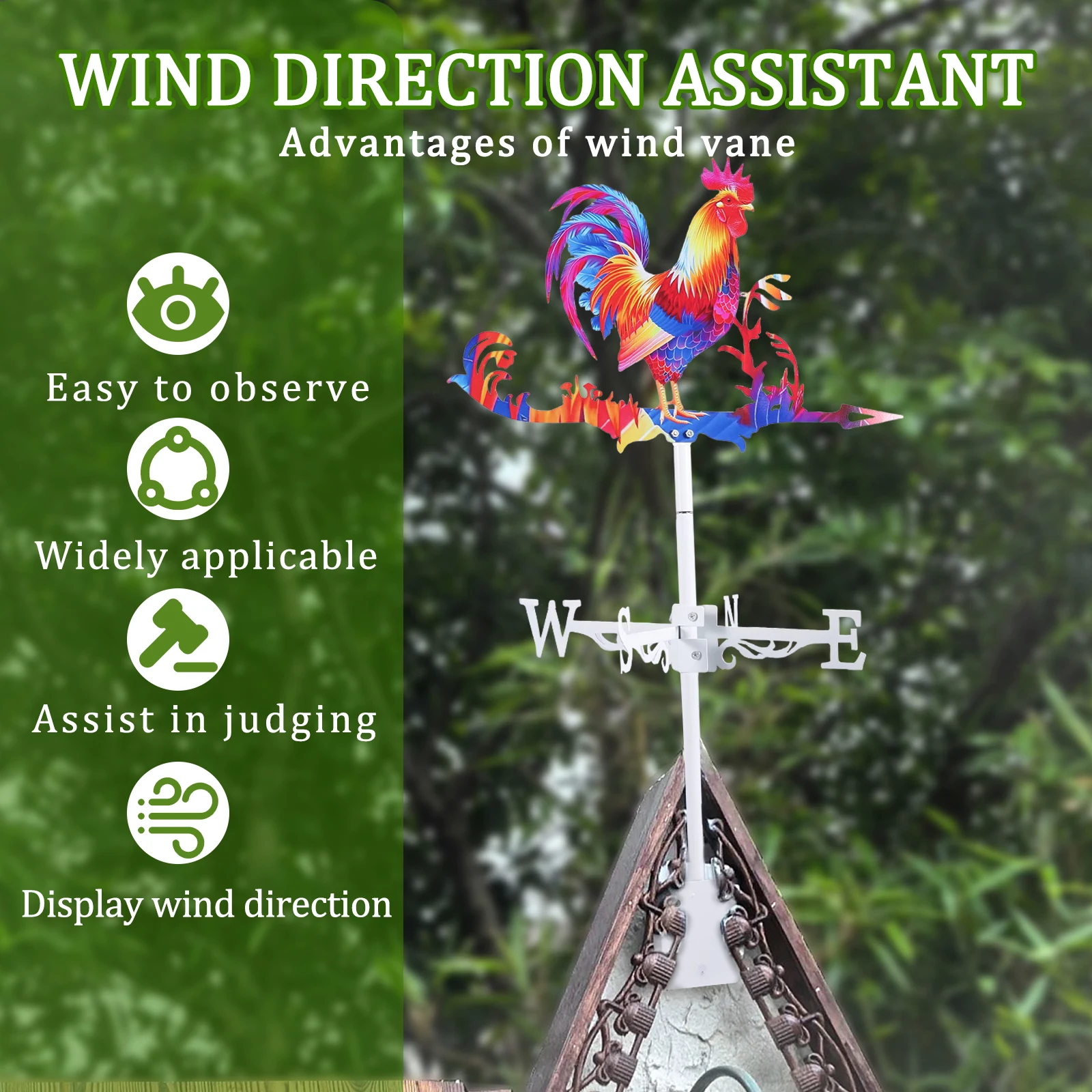 Stainless Steel Rooster Wind Vane for Garden Decoration